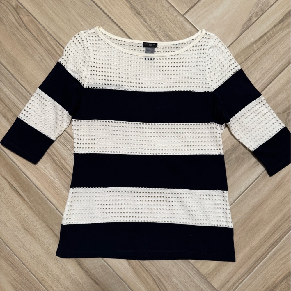 Ann Taylor Navy and White Striped Top
